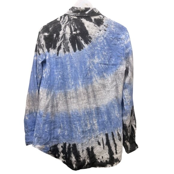 Pure Amici Linen Shirt Size Small Blue Gray Tie Dye Womens Button Up Top - Picture 4 of 8